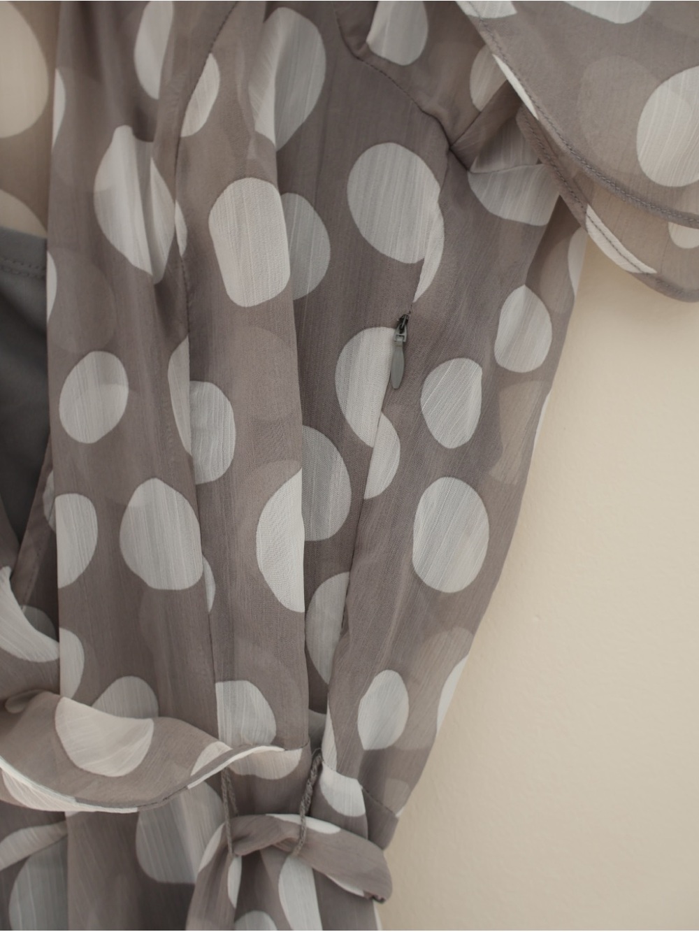 MSK Flowy Sheer Gauzy Asymmetrical Polka Dot Wrap Tie Midi Dress Sz M Retro Twee - Picture 6 of 10